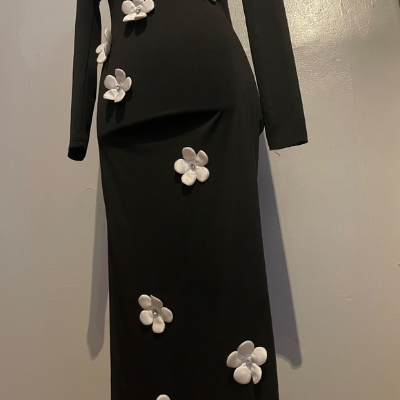 SHEIN White Floral Decor Black Stand Collar Long Sleeve Maxi Dress Size XXS - Picture 5 of 16